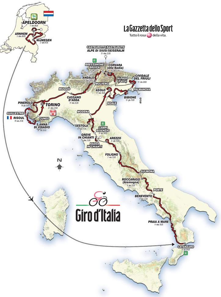 Карта всего маршрута Джиро д'Италия 2016
