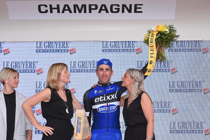 Maximiliano Richeze (Etixx-QuickStep) on the stage 4 podium at Tour de Suisse (фото: Tim de Waele/TDWSport.com)