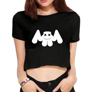 2018Shirt_13670-Marshmello-Face-DJ-custom-Midriff-Tshirt-Short-T-Shirts-Sport-Women Женские футболки